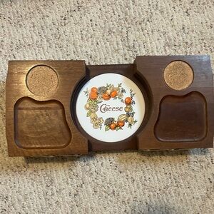 GUC | Vintage Wooden Cheese Board/Fondue Set with Ceramic Plate